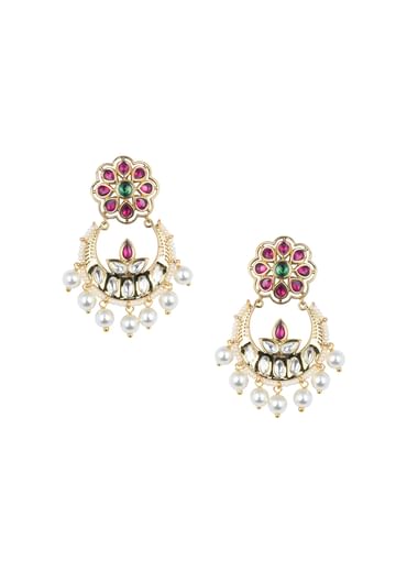 Gold Tone Temple Choker With Chandbali Earrings And Meenakari Detail