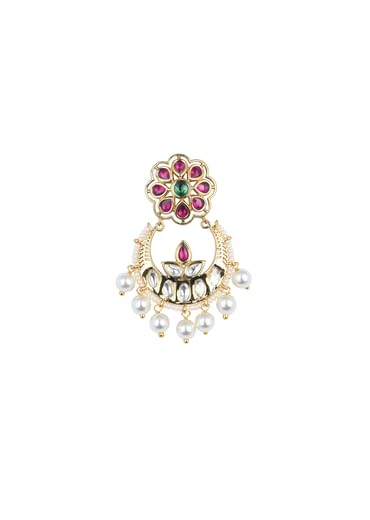 Gold Tone Temple Choker With Chandbali Earrings And Meenakari Detail