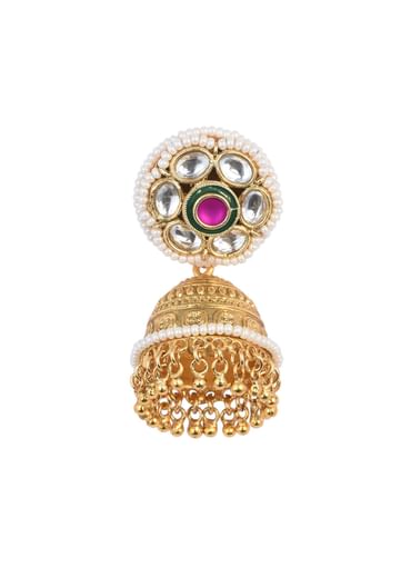 Gold Tone Temple Choker With Jhumkis And Meenakari Detail