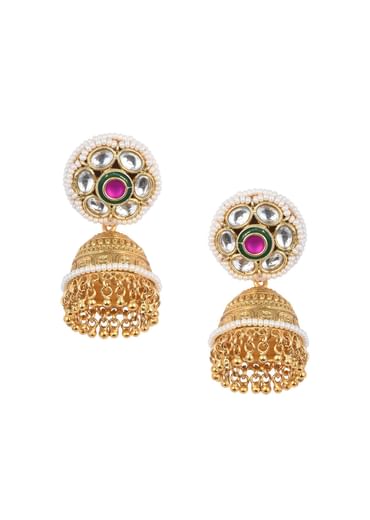 Gold Tone Temple Choker With Jhumkis And Meenakari Detail