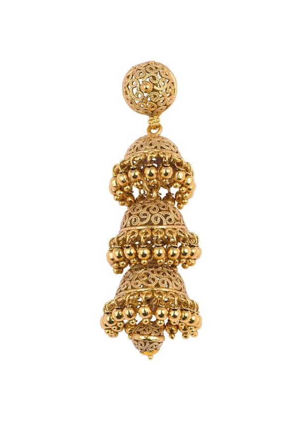 Gold Tone Temple Necklace With Layered Earrings Gold Tone Temple Necklace With Layered Earrings