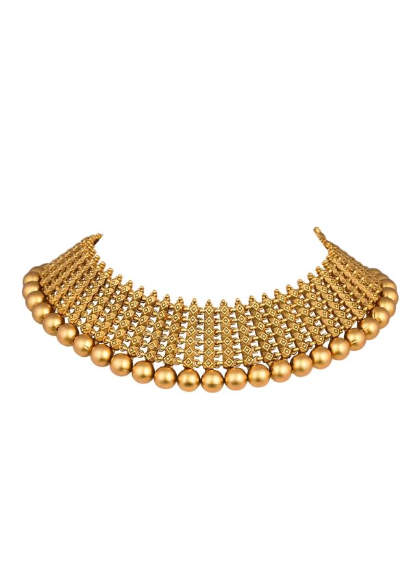 Gold Tone Temple Necklace With Layered Earrings Gold Tone Temple Necklace With Layered Earrings