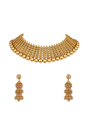 Gold Tone Temple Necklace With Layered Earrings