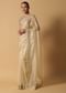 Gold Toned Foil Saree Fabricated In Tissue With Cut Dana Embellished Borders
