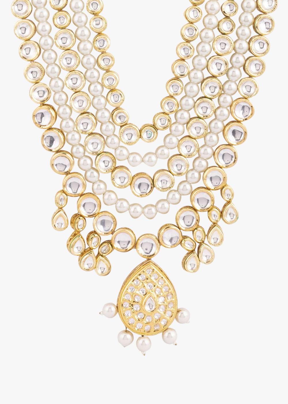 Gold Toned Multi Layered Pearl And Kundan Mala