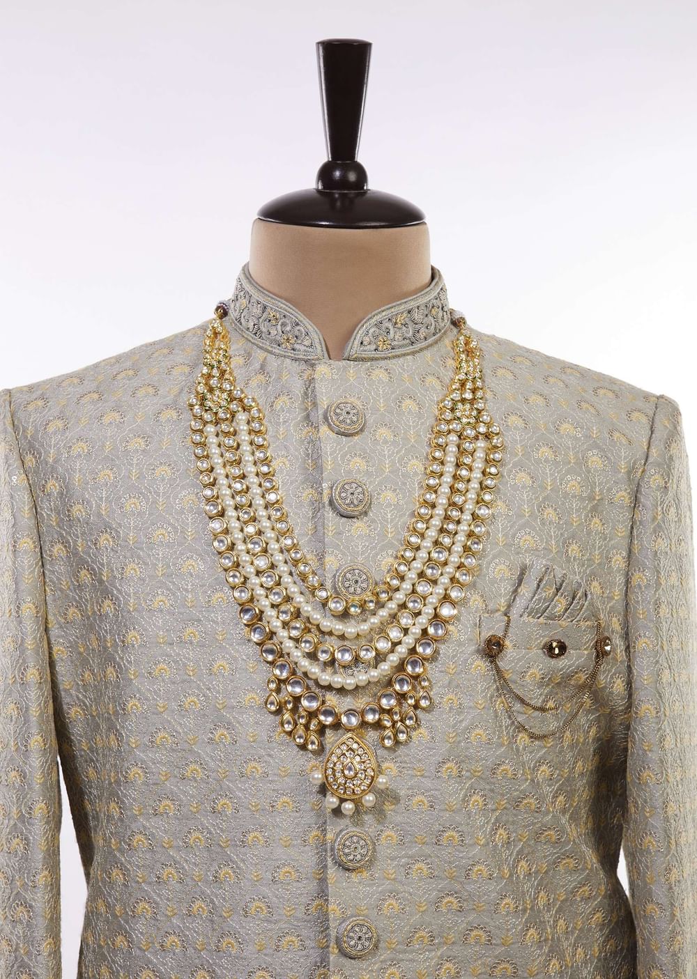 Gold Toned Multi Layered Pearl And Kundan Mala