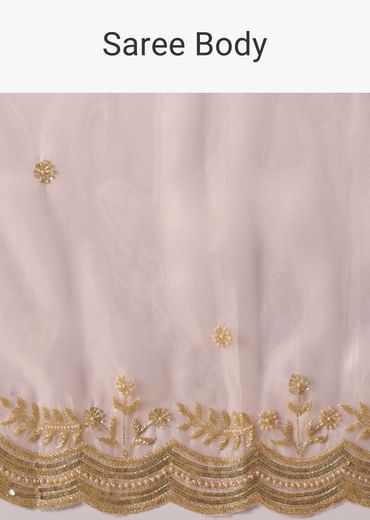 Peach Tissue Saree With Cut Dana Embroidered Borders