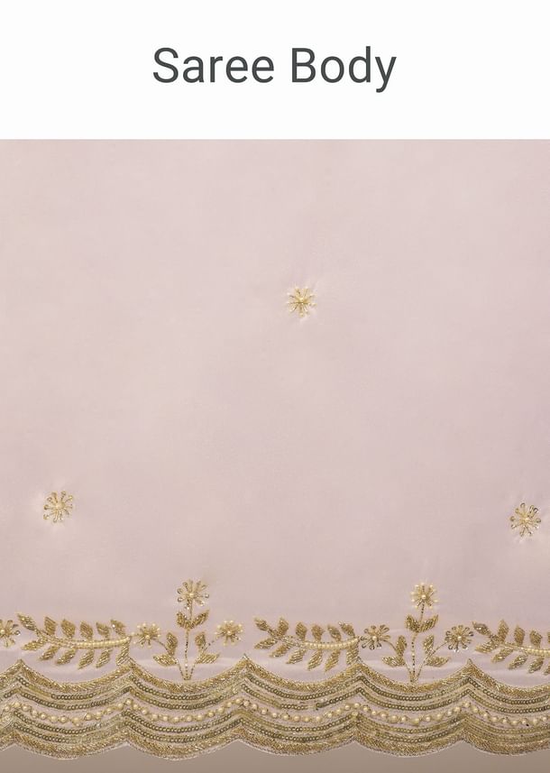 Peach Tissue Saree With Cut Dana Embroidered Borders