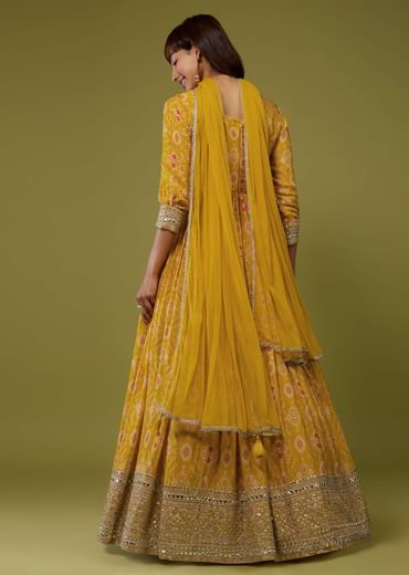 Cyber Yellow Silk Anarkali Suit In Patola Print