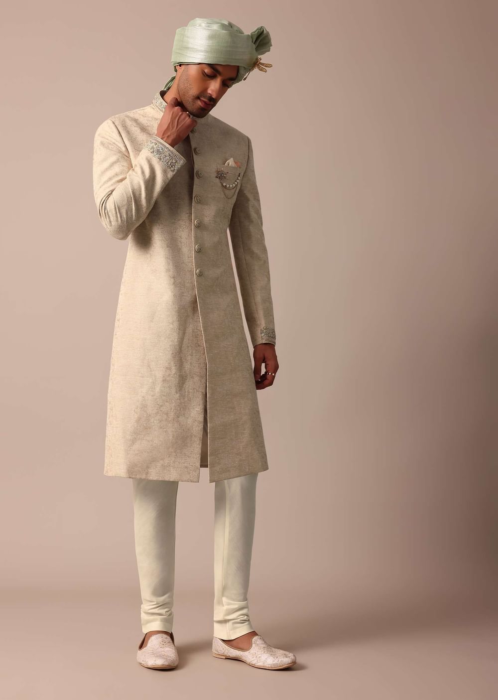 Golden Sherwani Set With Exquisite Embroidery Work