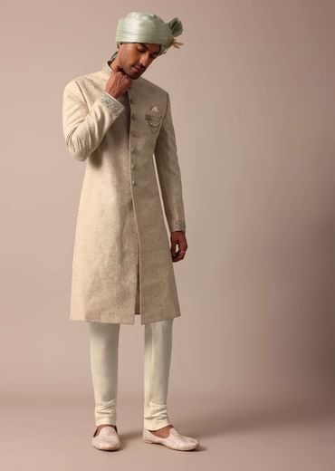 Golden Sherwani Set With Exquisite Embroidery Work