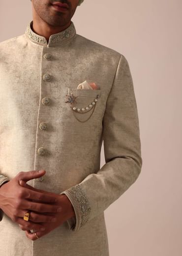 Golden Sherwani Set With Exquisite Embroidery Work
