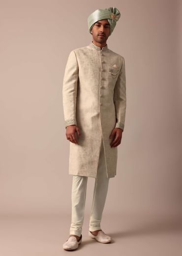Golden Sherwani Set With Exquisite Embroidery Work