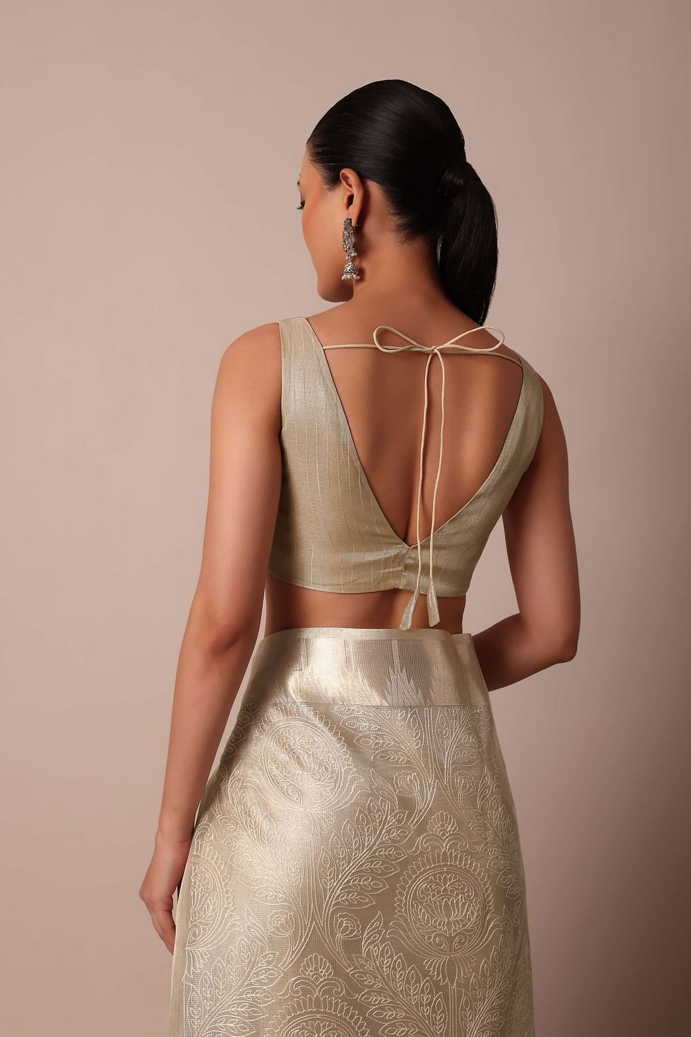 Golden Silk Saree With Exquisite Resham Thread Butti Work