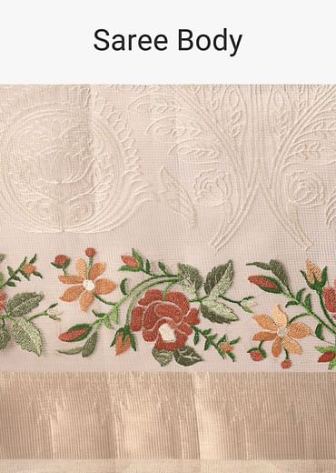 Golden Silk Saree With Exquisite Resham Thread Butti Work