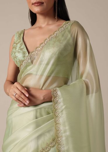 Graceful Green Saree With Scalloped Border