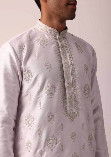 Graceful Pink Silk Kurta Set For Men