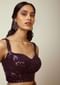 Grape Purple Sleeveless Blouse With Sweetheart Neckline And Heavily Embellished In Shimmering Sequins