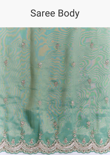 Grass Green Silk Saree With Heavy Hand Embroidery