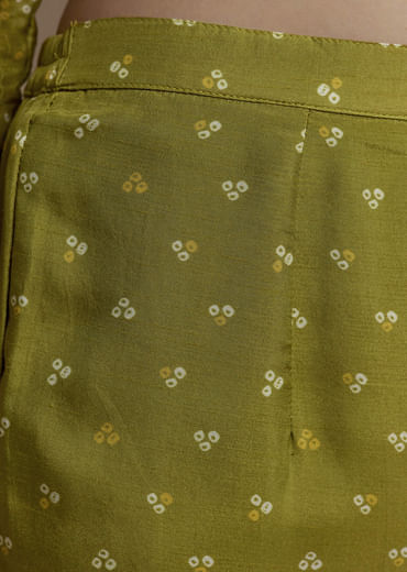 Green Abstract Print Silk Kurta and Palazzo Set