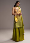 Green And Yellow Ombre Silk Palazzo Suit With Bandhani Print