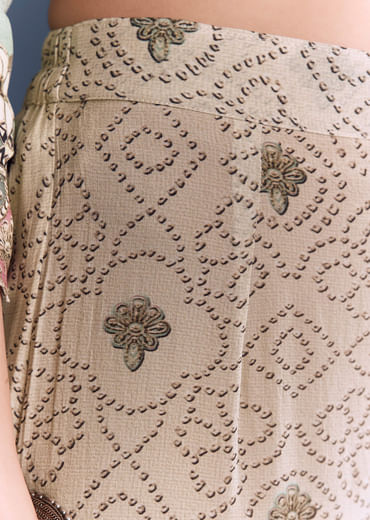 Green Beige Ombre Crepe Kurta Set With Floral Print