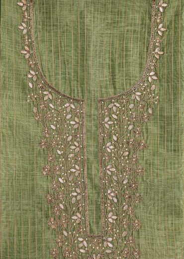 Green Chanderi Unstitched Suit Set With Zardosi And Gota Patti Work
