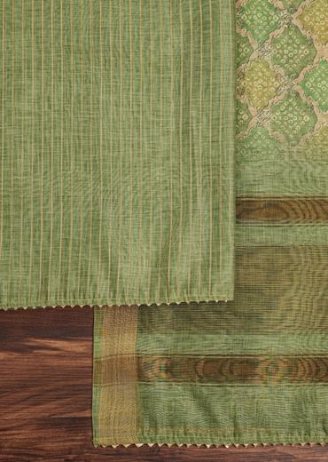 Green Chanderi Unstitched Suit Set With Zardosi And Gota Patti Work