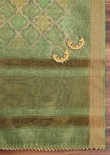Green Chanderi Unstitched Suit Set With Zardosi And Gota Patti Work