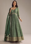 Green Chinon Printed Anarkali Suit With Heavy Embroidery