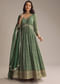 Green Chinon Printed Anarkali Suit With Heavy Embroidery