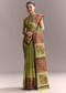 Green Cotton Authentic Hand Painted Saree With Contrast Border