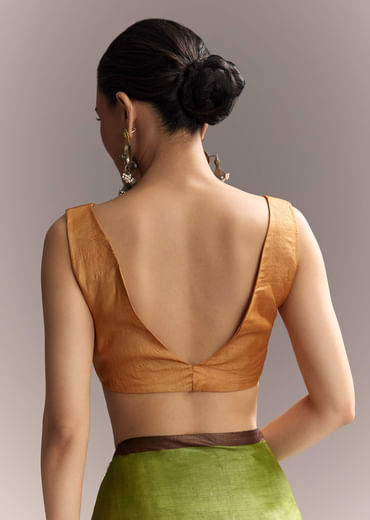 Green Cotton Saree With Hand Painted Floral Motifs And Contrast Border