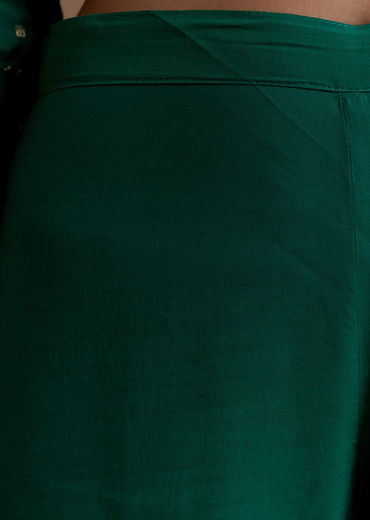 Green Cotton Silk Kurta Set with Foil Mirrors