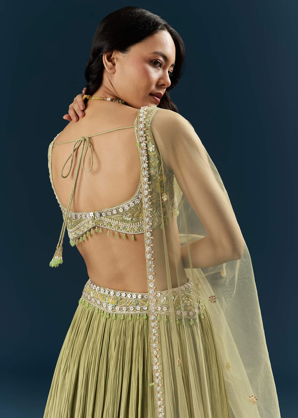 Green Crepe Bridesmaid Lehenga With Heavy Embroidery