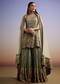 Green Crepe Palazzo Suit With Floral Print And Stone Work