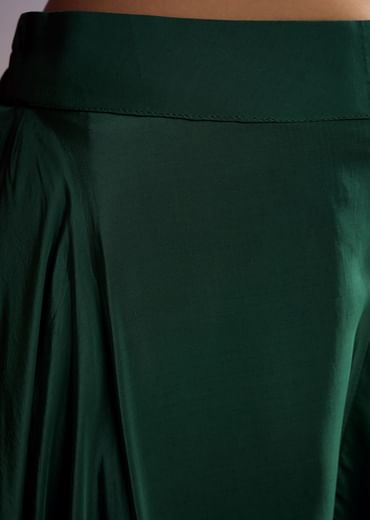 Green Crepe Peplum Crop Top And Palazzo Set With Zardosi Work