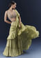 Green Crepe Ready Pleated Saree With Intricate Embroidery