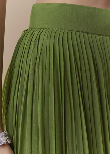 Green Crop Top Silk Palazzo Set with Sequin Work