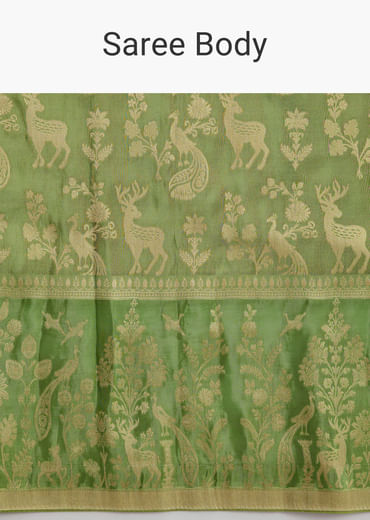 Green Dola Silk Woven Saree With Zari Motif Embroidery