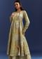 Green Floral Sleeveless Kurti With Gotta Lace And Angrakha Jacket