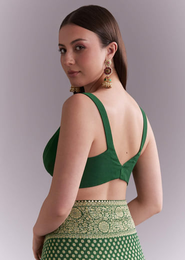 Green Georgette Bandhani Saree With Butti And Floral Border