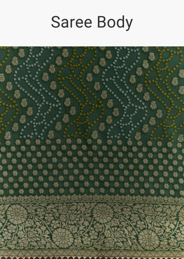 Green Georgette Bandhani Saree With Butti And Floral Border
