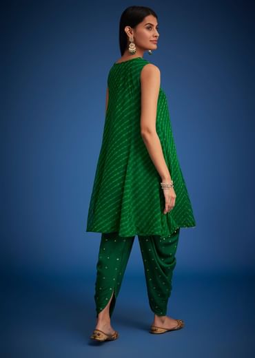 Green Georgette Leheriya Embroidered Dhoti Set