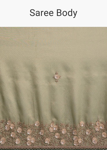 Green Jacquard Tissue Saree With Heavy Hand Embroidery