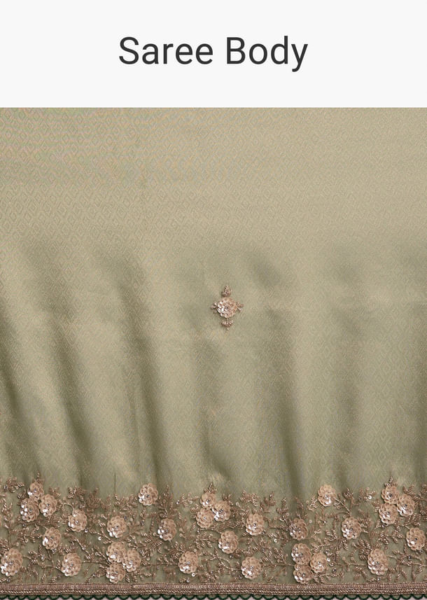 Green Jacquard Tissue Saree With Heavy Hand Embroidery