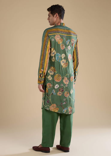 Green Kalamkari Mens Kurta and Pant Set