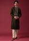 Green Kurta Set In Silk with Leather Work