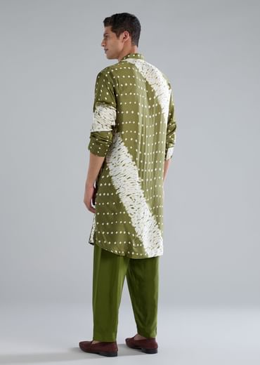 Green Kurta Set With Handmade Bandhani And Shibori Prints