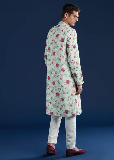 Green Linen Kurta Set with Sequin Work